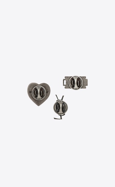 RAZOR BLADE 3 Pin Set in Oxidized Silver-Toned Brass